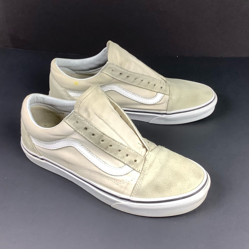 Vans Unisex Old Skool Sneakers (Birch/ White) Men’s Size:8.5, Women’s Size: 10